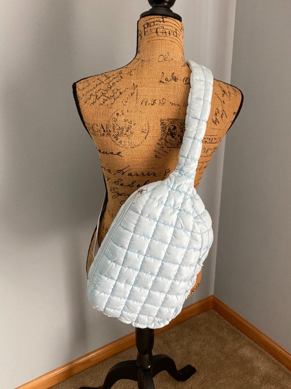 Quilted Puffer Sling Bag Light Blue NWOT